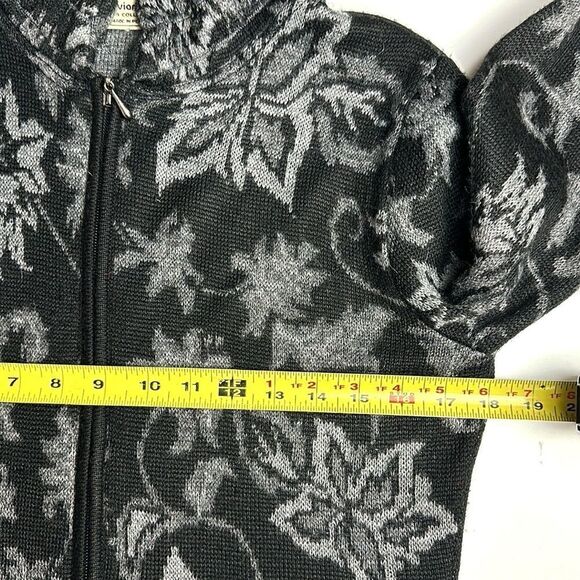 Peruvian Link Alpaca Black Gray Floral Zip Front Mock Neck Cardigan Sweater S - Picture 12 of 12